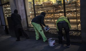 London Black Revs concrete over anti-homeless spikes outside Tesco in Regent Street.